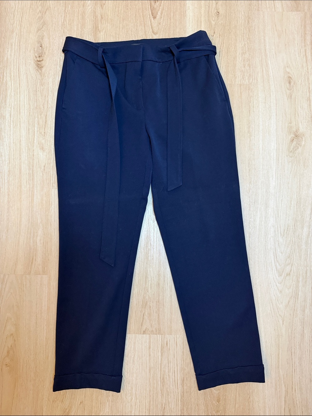 LOFT Navy Tie-Waist Tapered Trousers